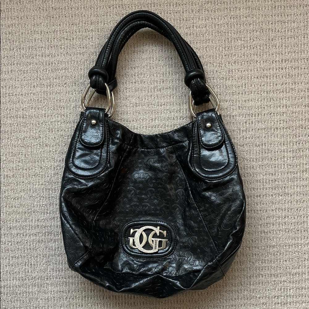 Y2k black faux leather monogram guess bag